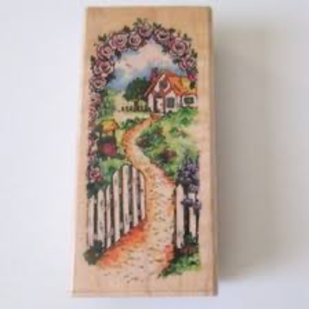 Vintage 1994 Stampendous "Cottage Path" Rubber Stamp N018 Wood Mounted